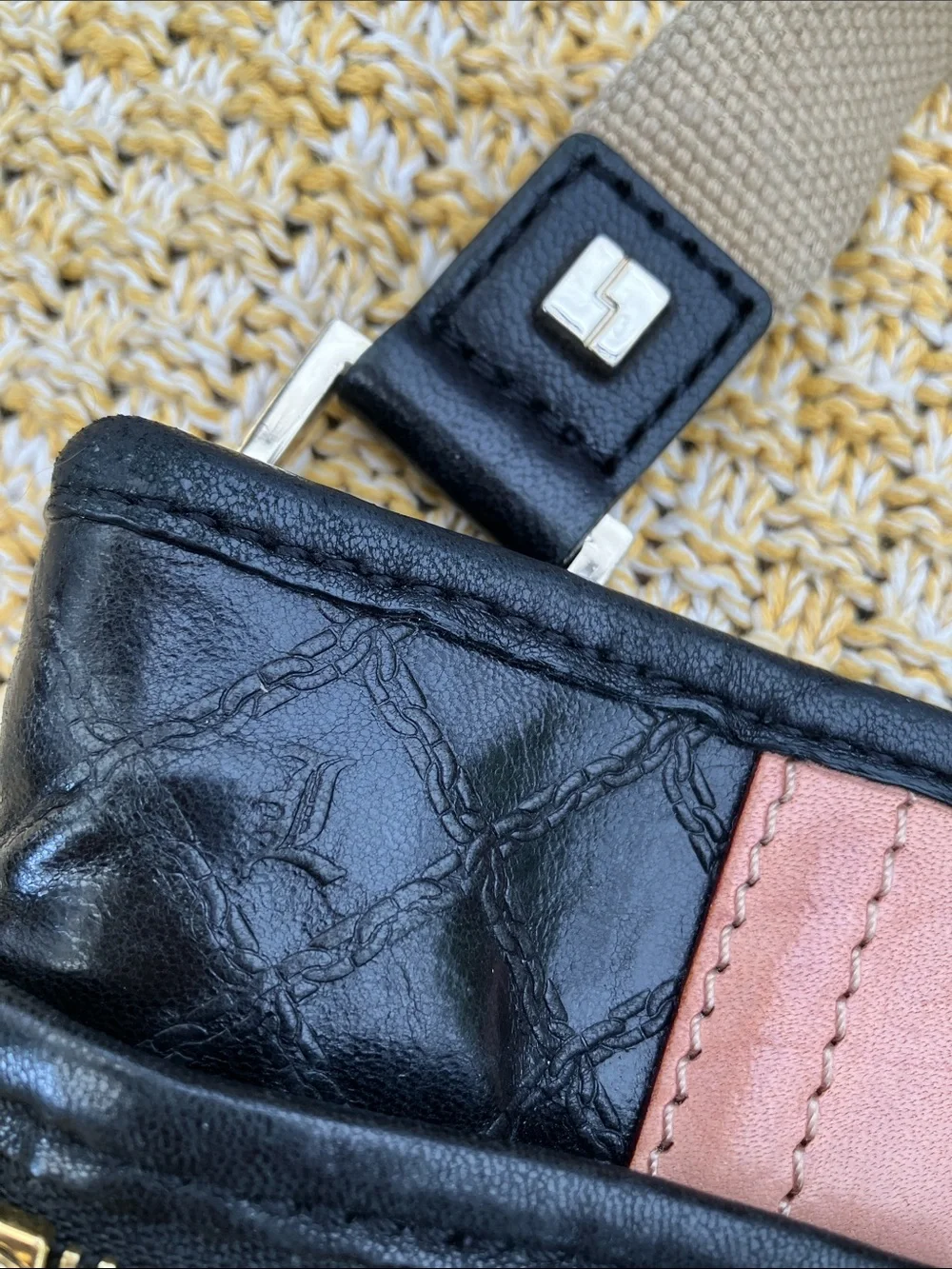L.A.M.B. By Gwen Stefani Y2K Black with Pink & White Stripes Crossbody